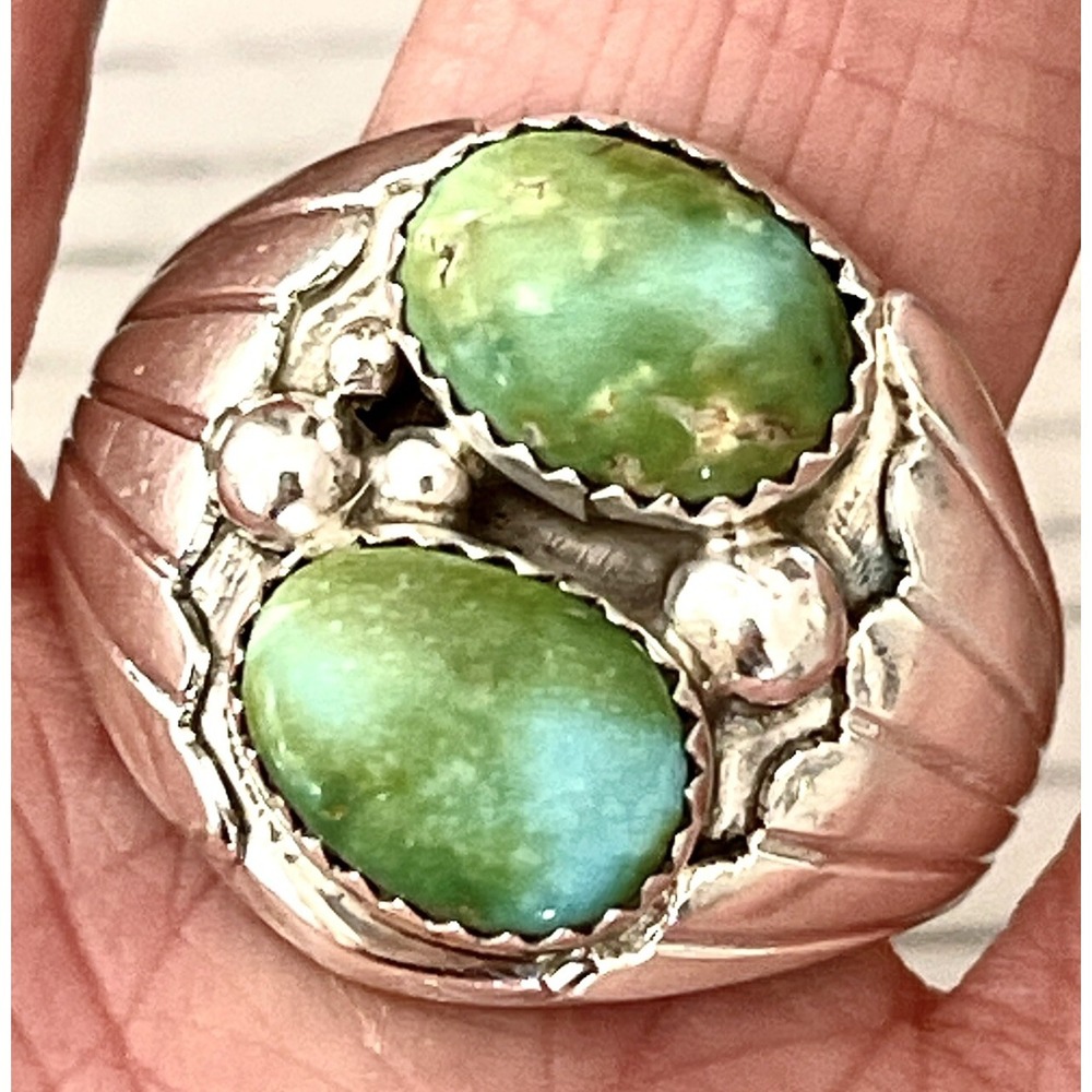 Navajo Mens Turquoise Ring Sonoran Sz 13 Signed Spencer Fans 19g Band Sterling‎
